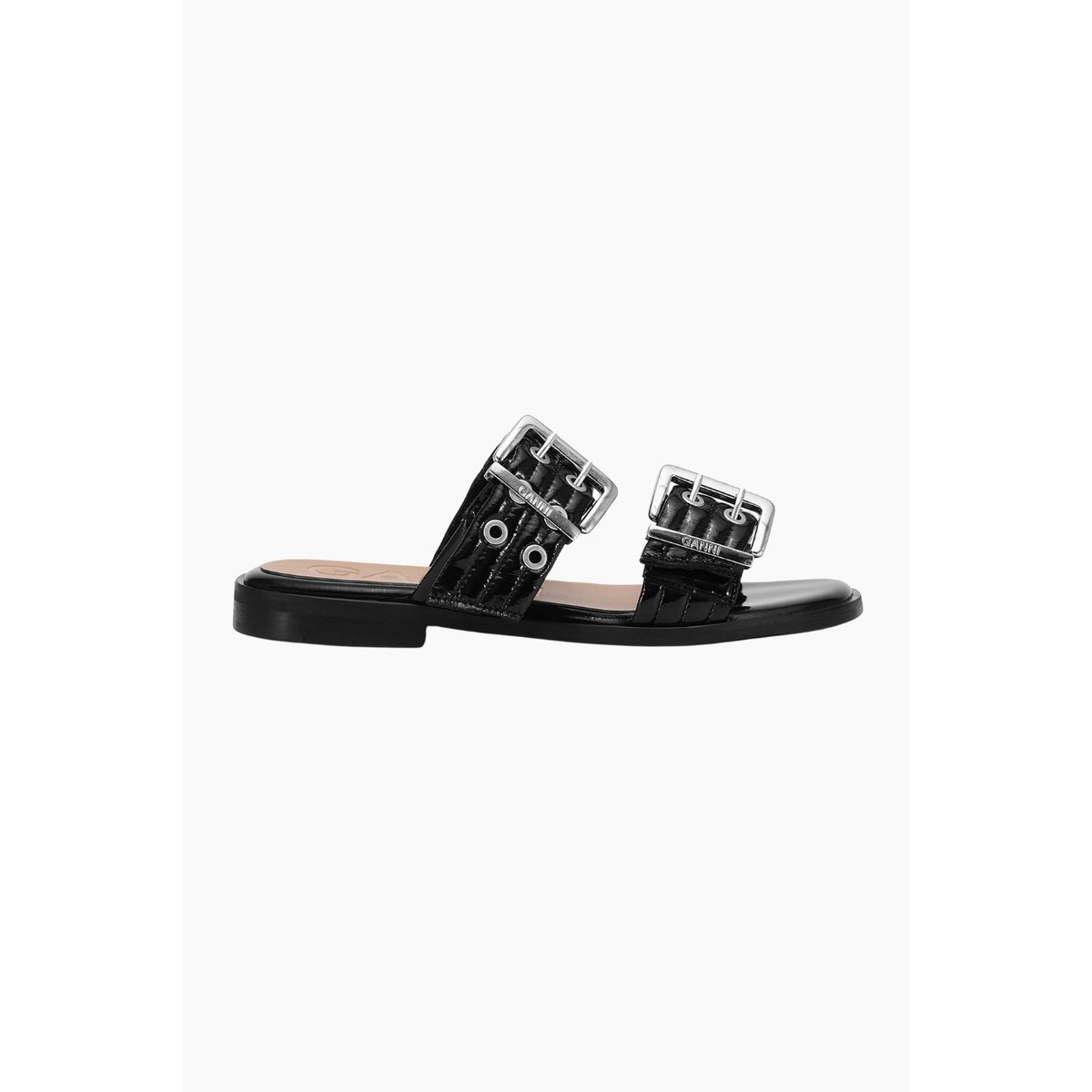 Feminine Buckle Two Strap Sandal Naplack S2664 - Black - GANNI - Sort 40