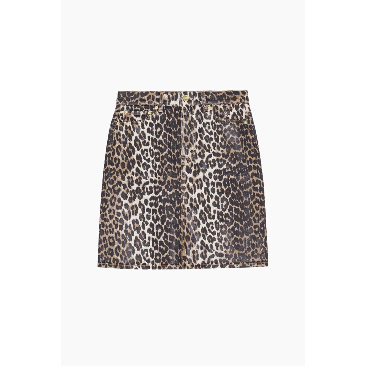 Foil Print Denim Skirt J1607 - Leopard - GANNI - Leopard XS