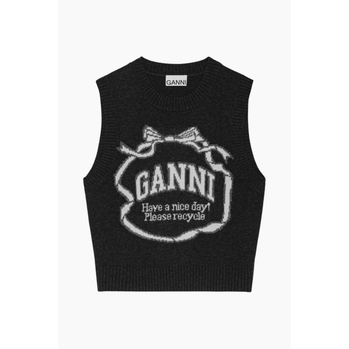 Graphic Wool Mix Bow Vest K2461 - Phantom - GANNI - Sort S