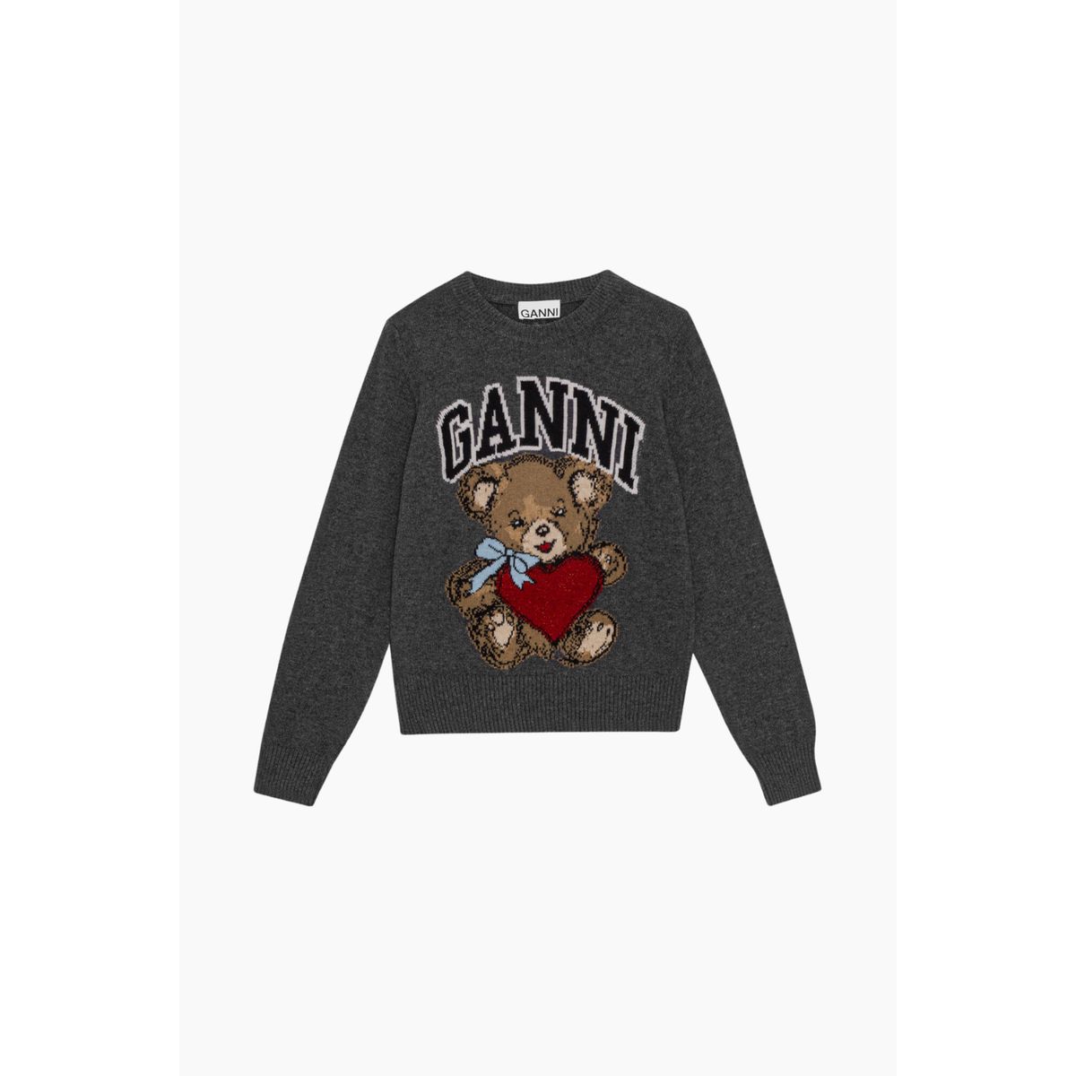 Graphic Wool Mix Bear Crewneck K2370 - Gray Quill - GANNI - Grå XL