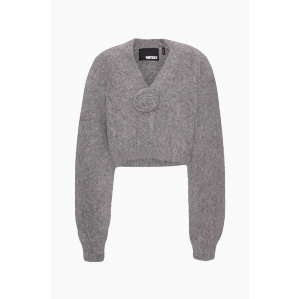 Knit Cropped Cardigan - Grey Melange - ROTATE - Grå M