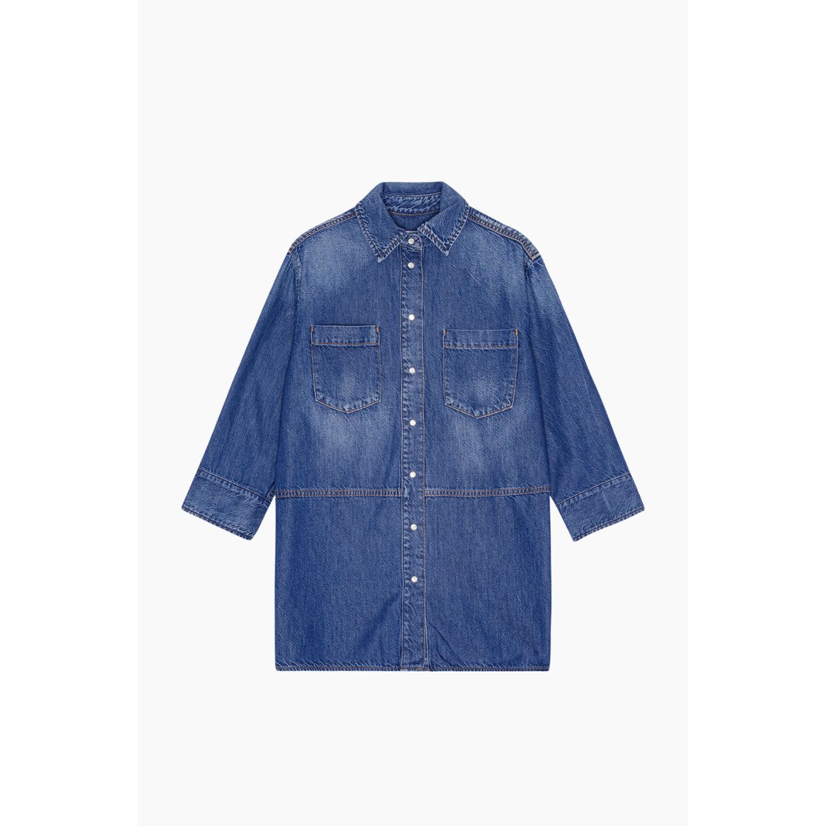 Light Denim Oversize Shirt J1489 - Mid Blue Vintage - GANNI - Blå L/XL