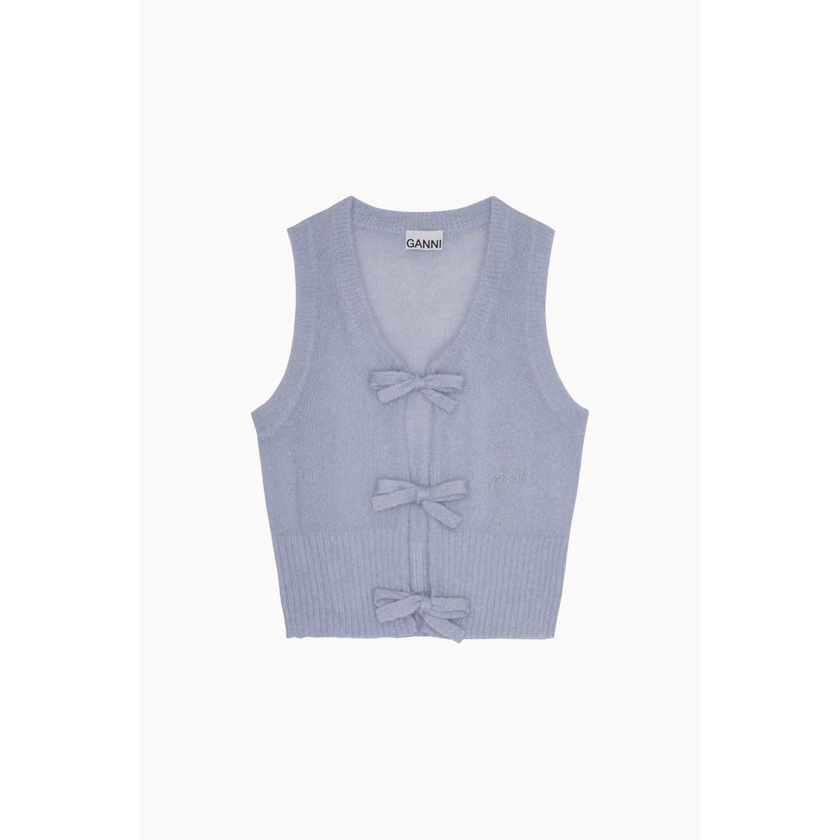 Light Mohair Tie String Vest K2307 - Heather - GANNI - Blå XS