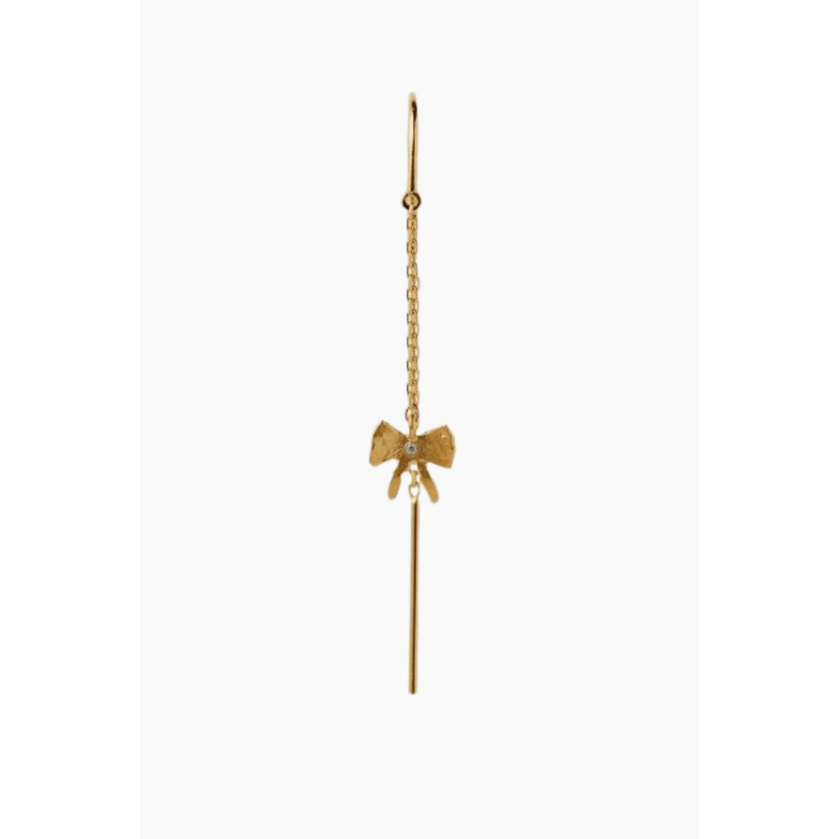 Petite Bow Double Chain Earring - Gold - Stine A - Guld One Size