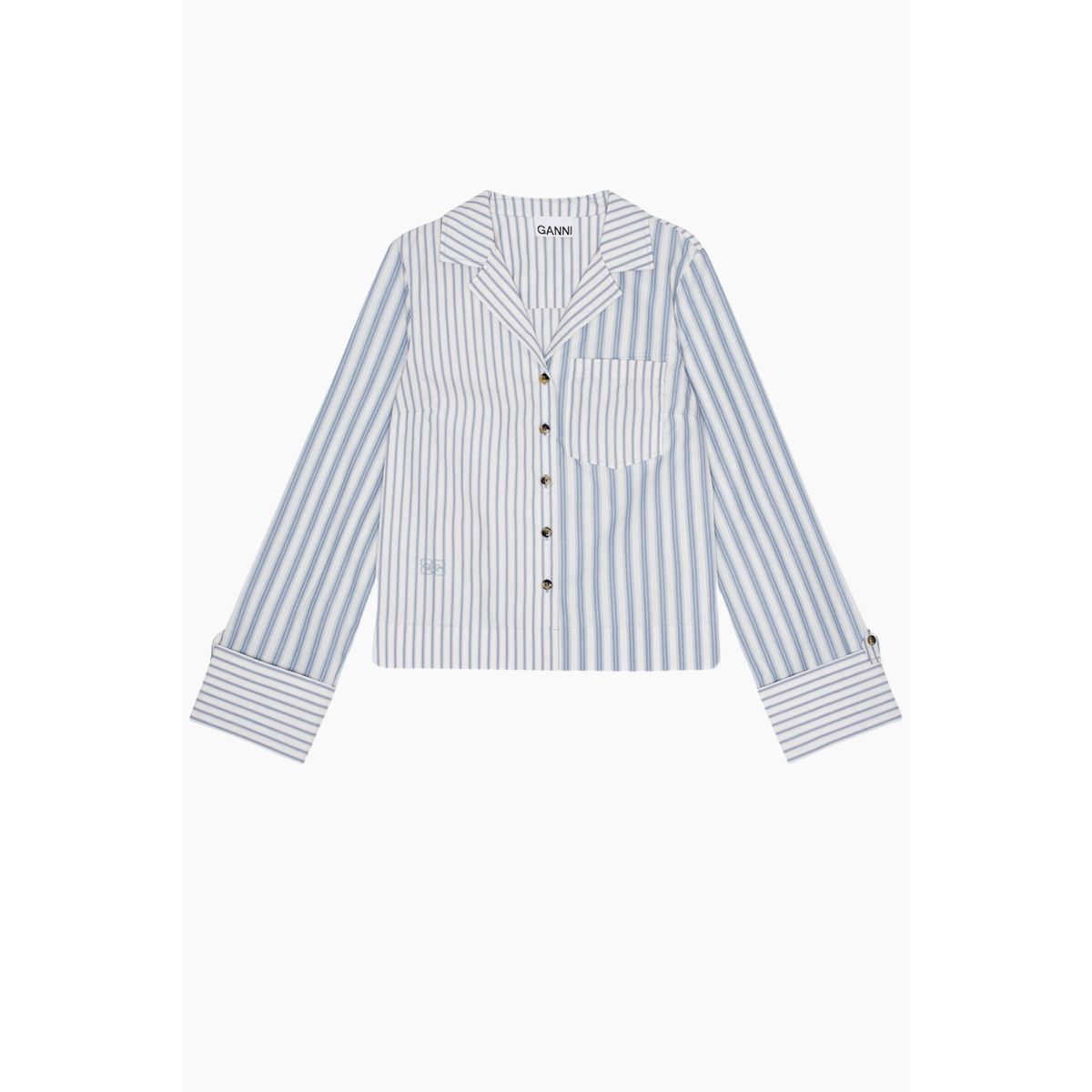 Stripe Cotton Shirt F9598 - Egret - GANNI - Stribet M