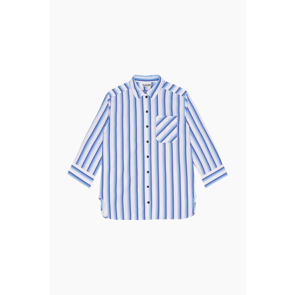 Stripe Cotton Shirt F9153 - Silver Lake Blue - GANNI - Stribet S