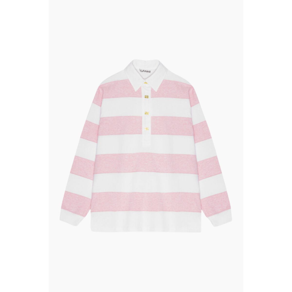 Striped Heavy Cotton Polo T4121 - Mauve Chalk - GANNI - Stribet L