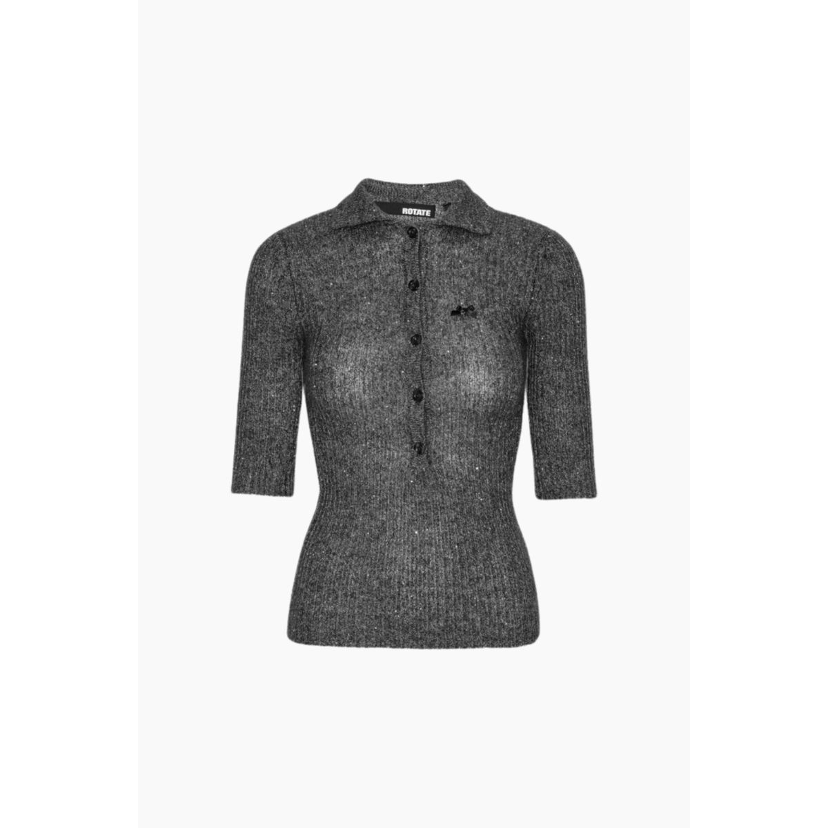 Sequin Knit Polo Shirt - Magnet - ROTATE - Grå L