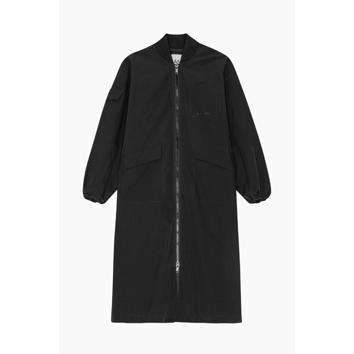 Tech Seersucker Oversized Shell Coat F9468 - Black - GANNI - Sort S/M