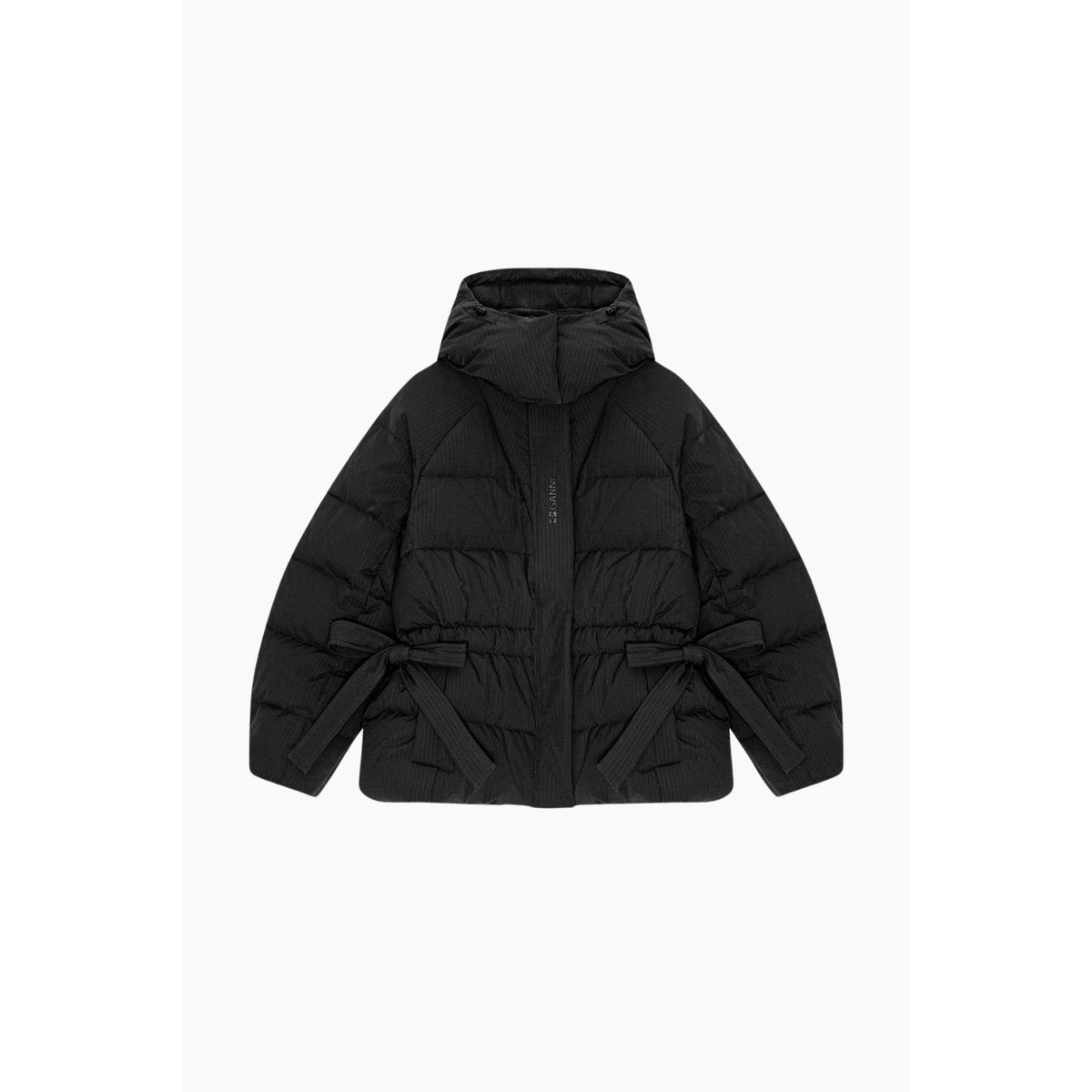 Tech Seersucker Oversized Puffer Jacket F9496 - Black - GANNI - Sort L/XL