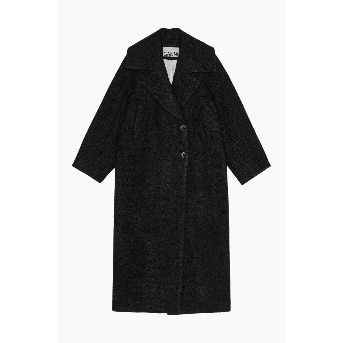 Textured Boucle Wool Coat W0024 - Black - GANNI - Sort S/M