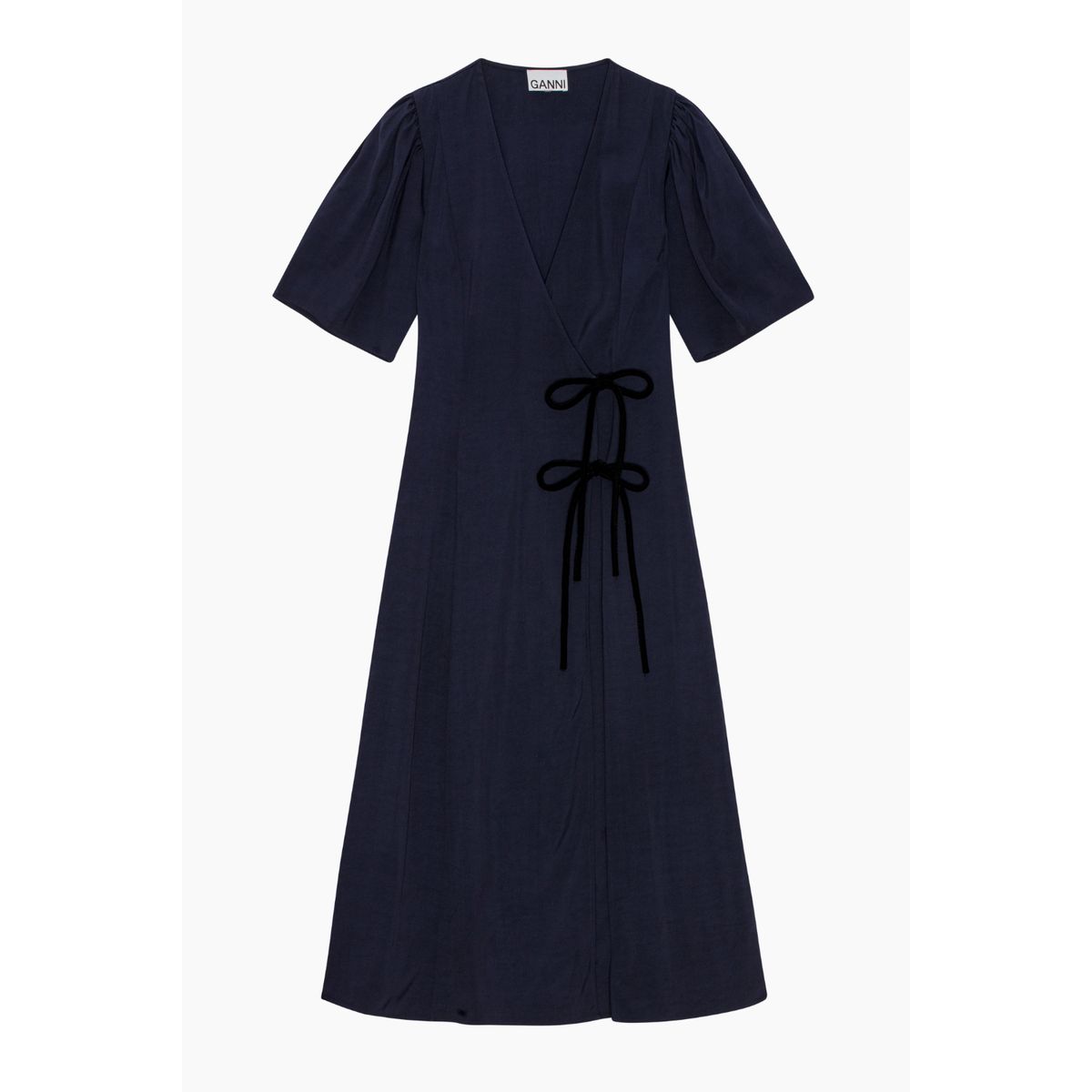 Viscose Twill Wrap Midi Dress F9577 - Sky Captain - GANNI - Navy XL