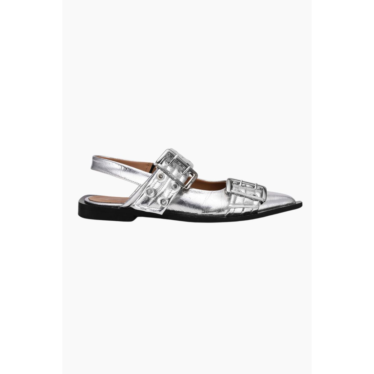 Feminine Buckle Ballerina Metallic S2725 - Silver - GANNI - Sølv 41