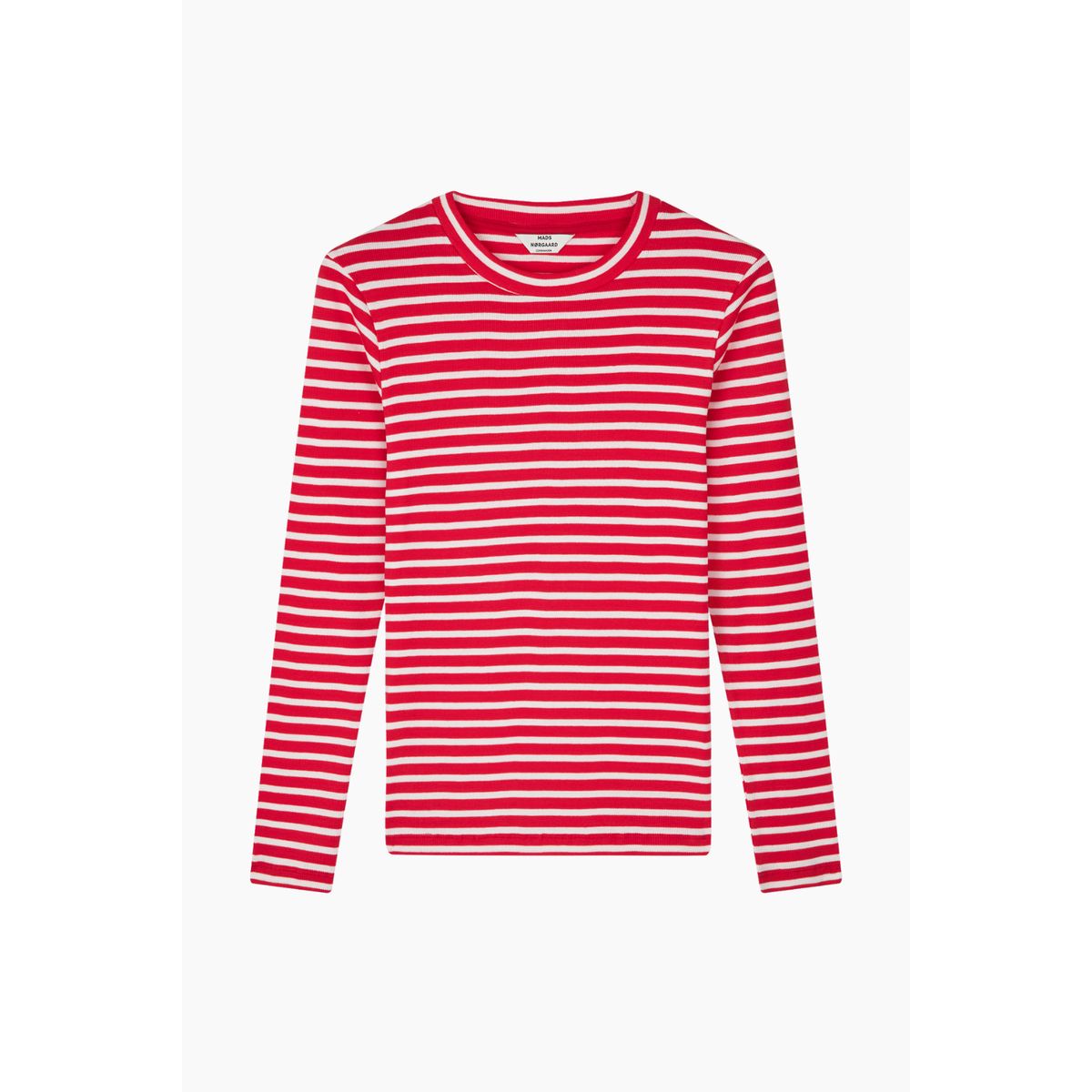 2x2 Cotton Stripe Tuba Tee LS - High Risk Red/White Alyssum - Mads Nørgaard - Stribet XS