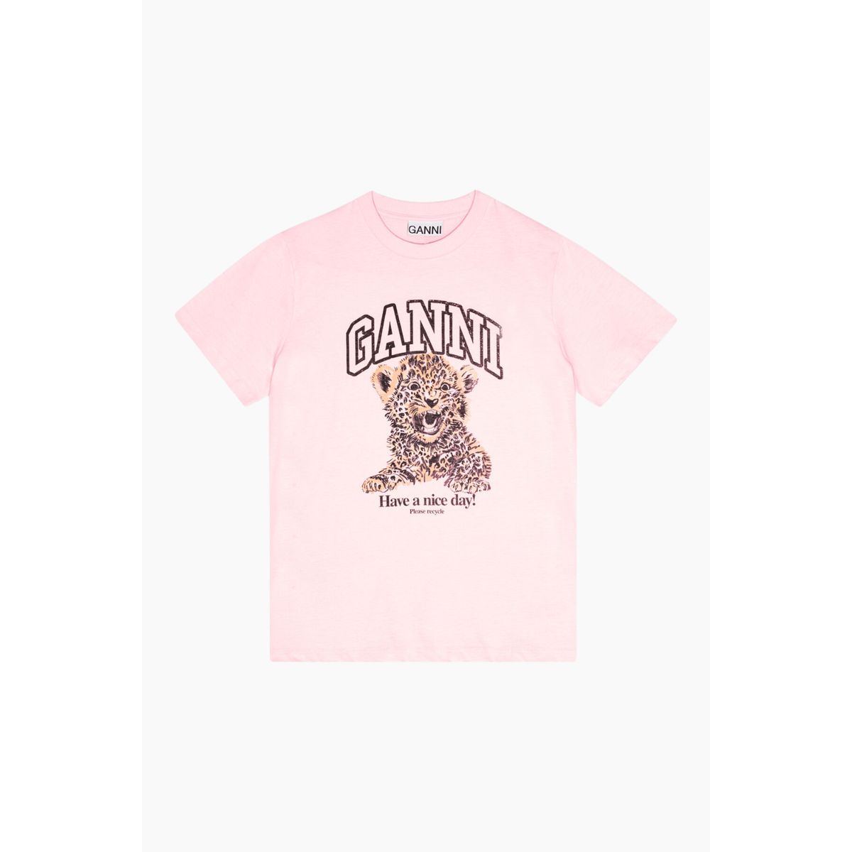 Basic Jersey Leopard Relaxed T-shirt T4161 - Chalk Pink - GANNI - Lyserød S