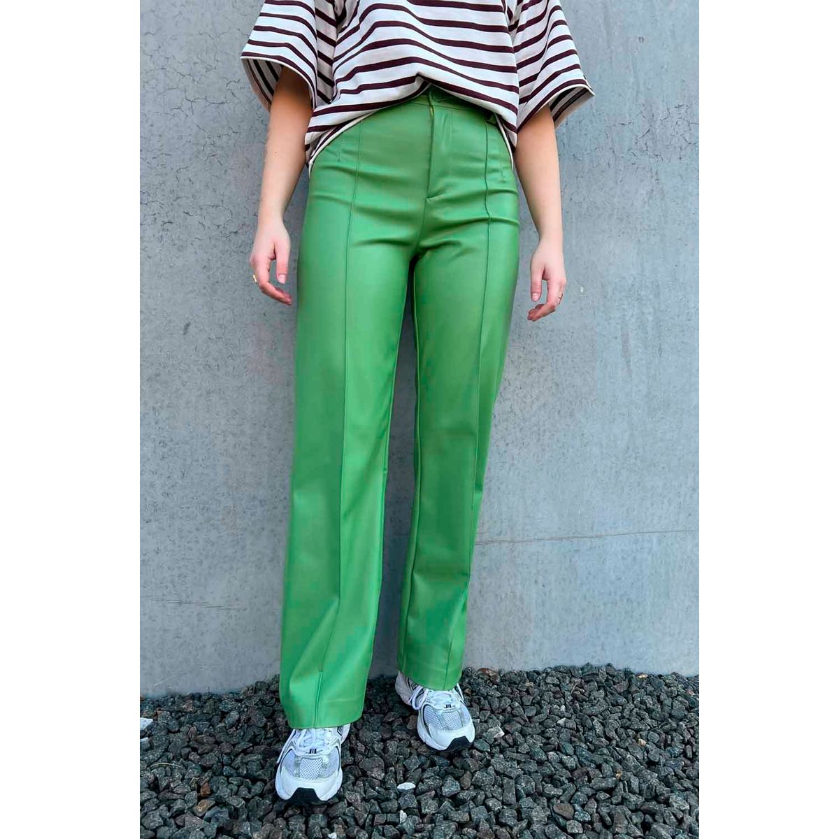 NoraIR Faux Leather Pants - Green - irréel - Grøn M