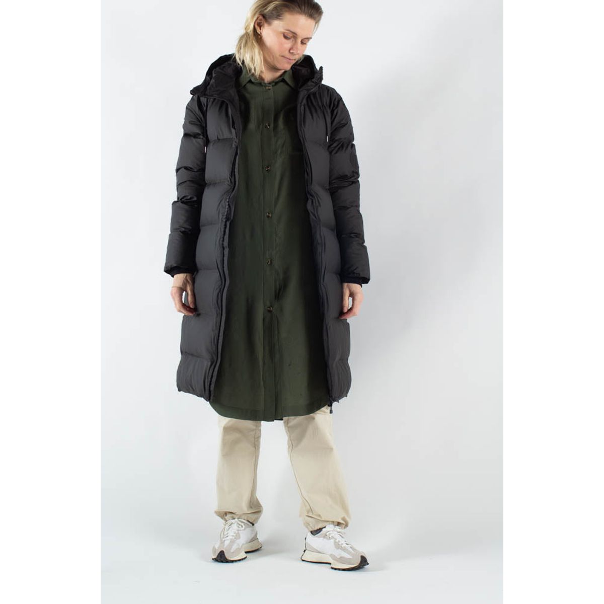 Long Puffer Jacket - Black - Rains - Sort L