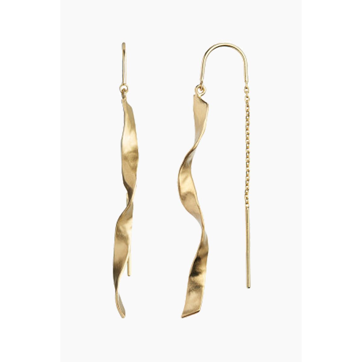 Long Twisted Hammered Earring with Chain - Gold - Stine A - Guld One Size