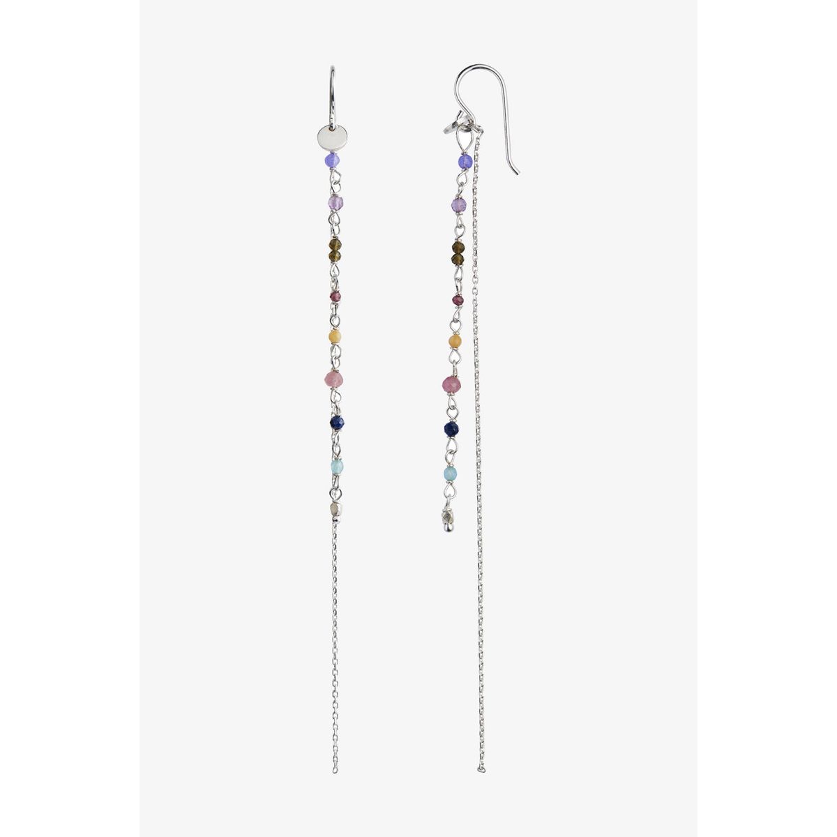 Petit Gemstones with Long Chain Earring - Silver - Stine A - Sølv One Size