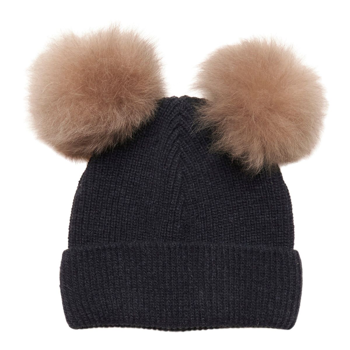 Huttelihut Uld Hue med Alpaca Pompoms - Navy - 2-6 år