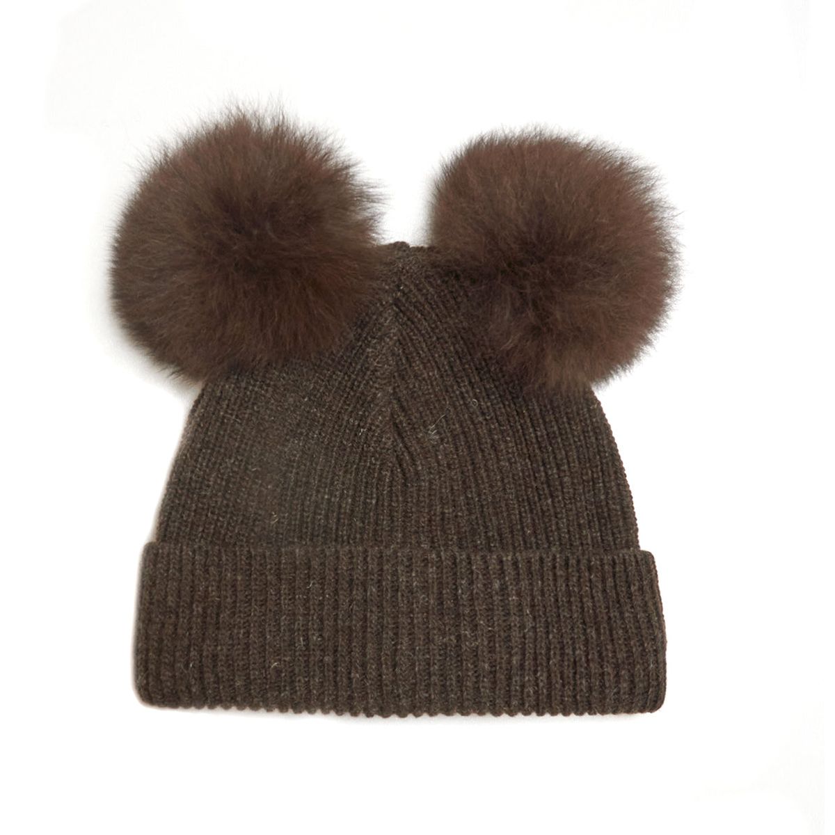 Huttelihut Uld Hue med Alpaca Pompoms - Brown - 2-6 år