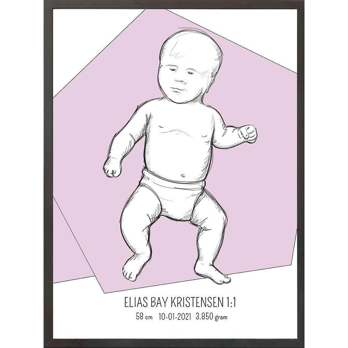 Birth poster / fødselsplakat 1:1 - Tumling lyserød