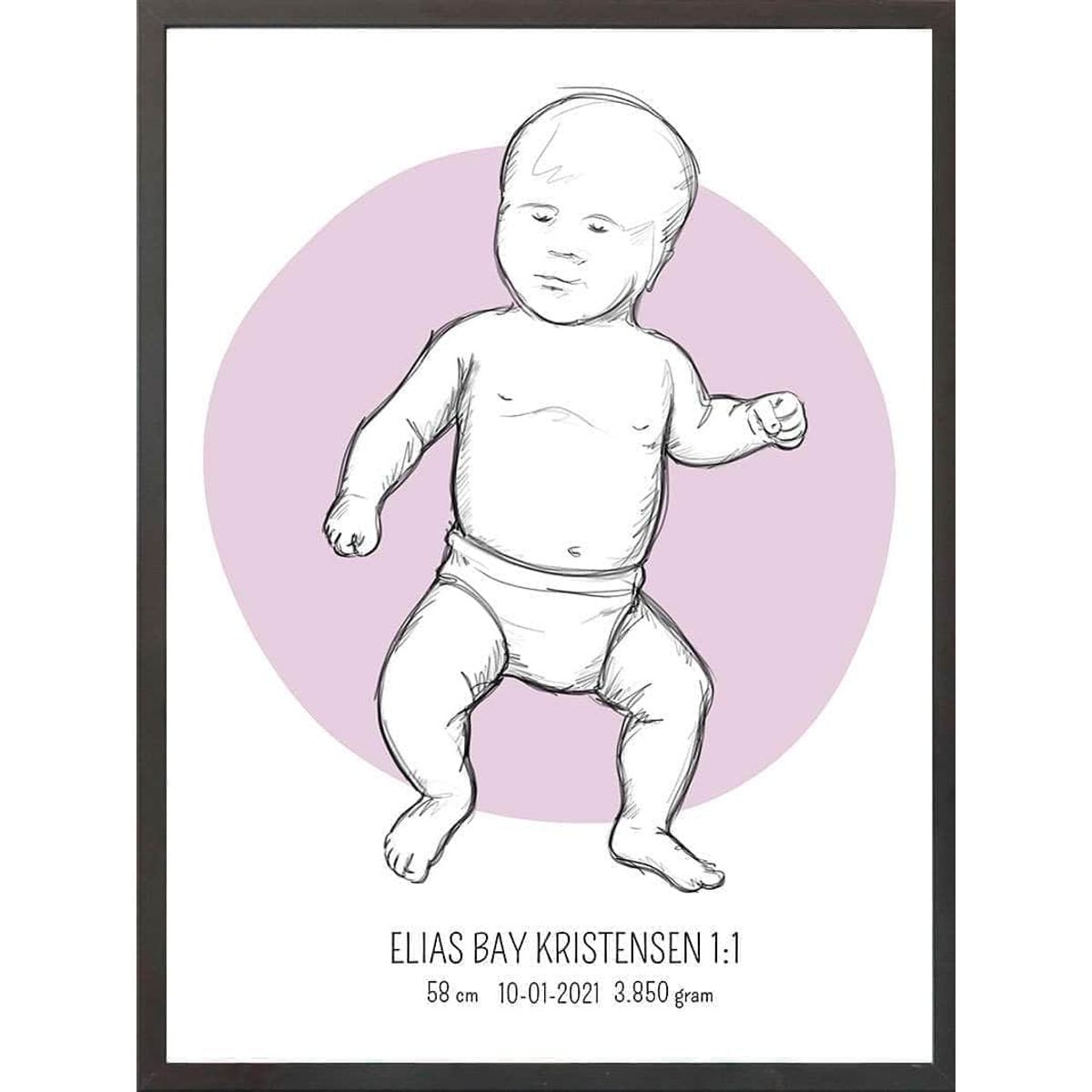 Birth poster / fødselsplakat 1:1 - Tumling lyserød