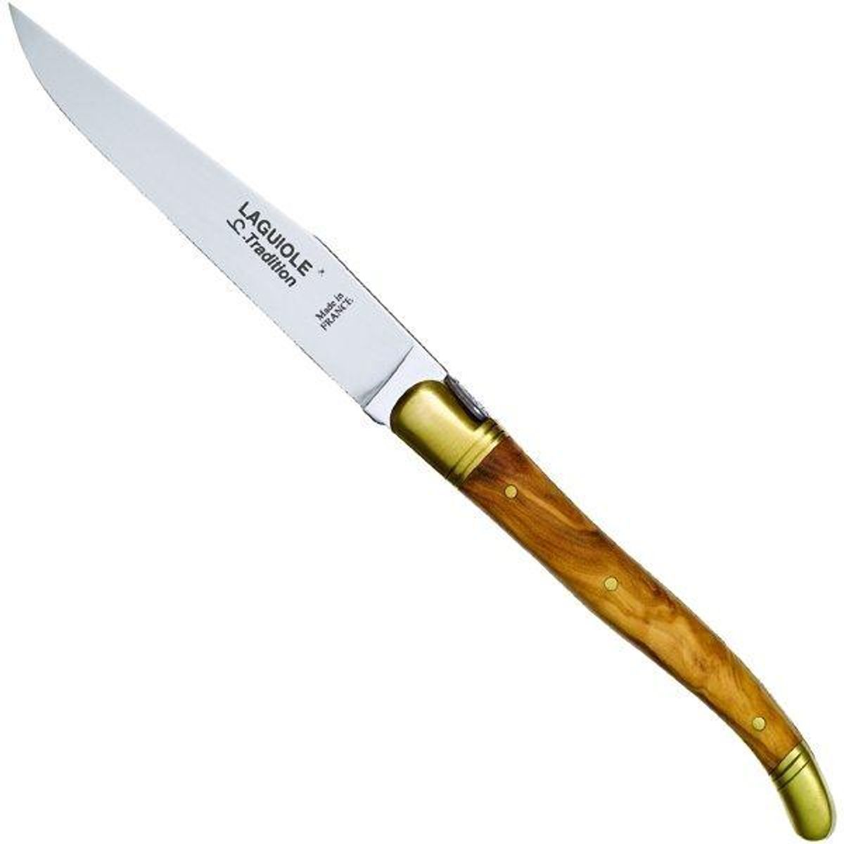 Steakkniv Oliventræ, 2 messingkraver - Laguiole Tradition