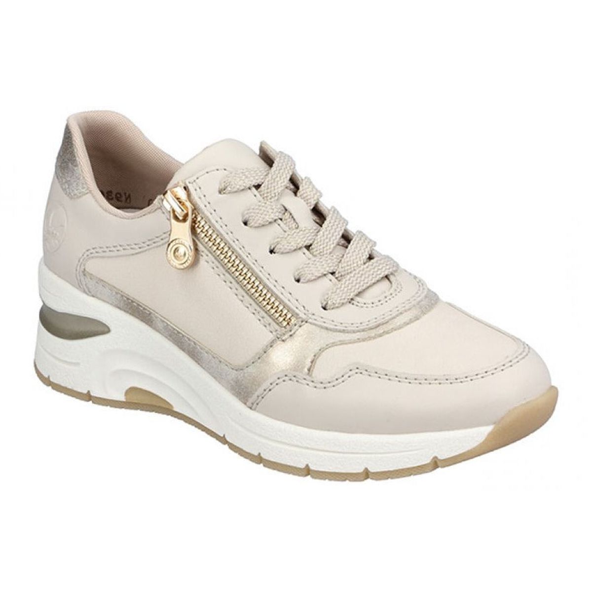 Rieker - Sneaker m/kilehæl, 23-0554 - Beige m/gulddetaljer - 42