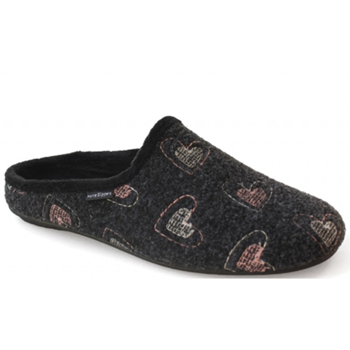 Home Slippers - Dark Grey-Hearts - 36