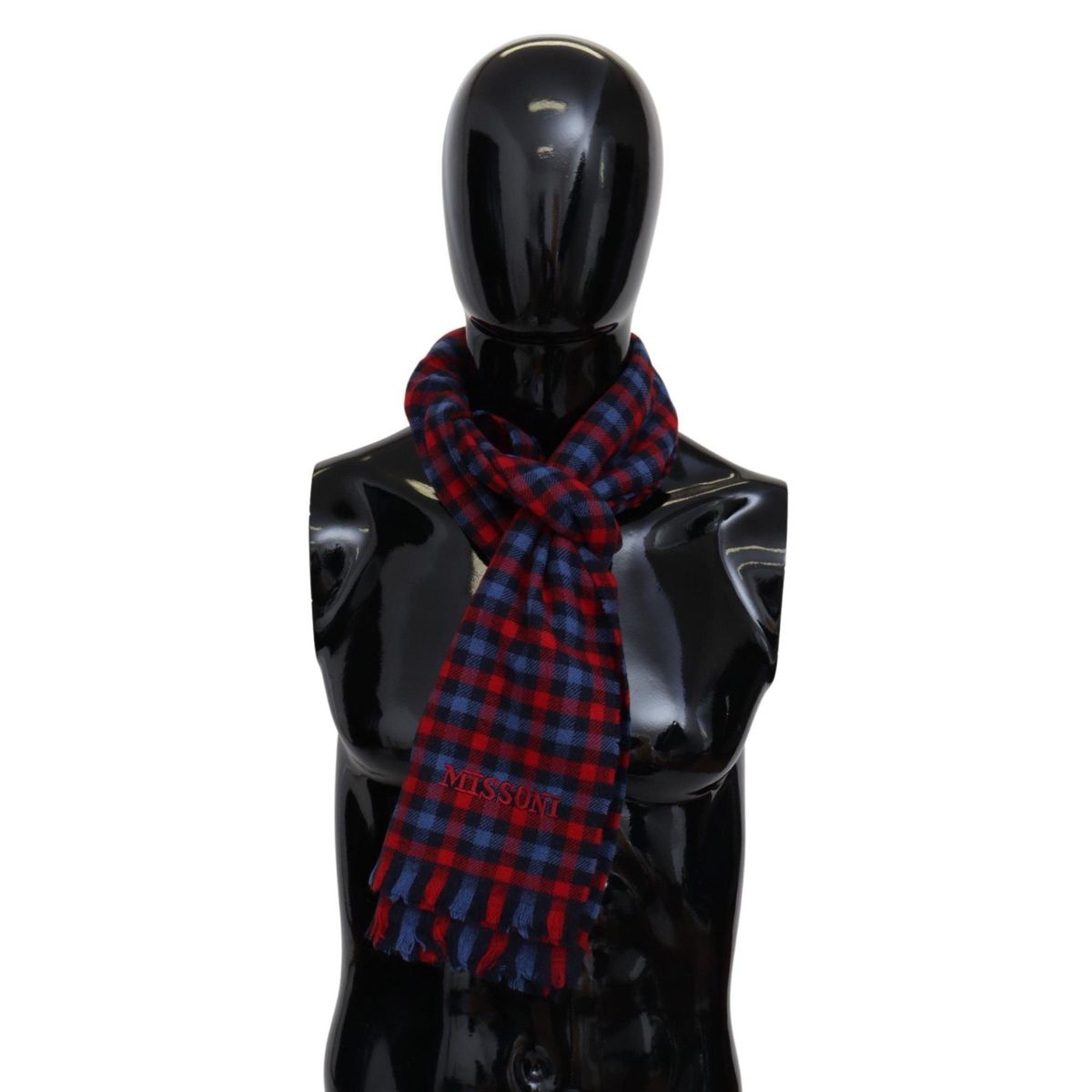 Missoni Chic Check Pattern Wool Scarf with Logo Embroidery