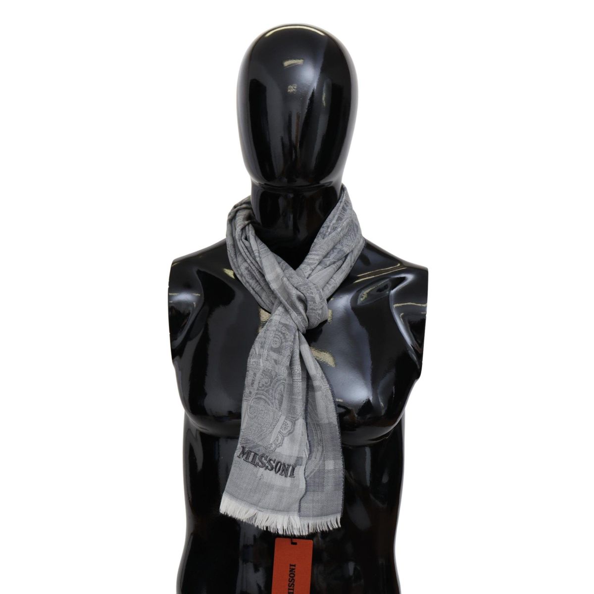 Missoni Chic Unisex Gray Wool Scarf with Logo Embroidery