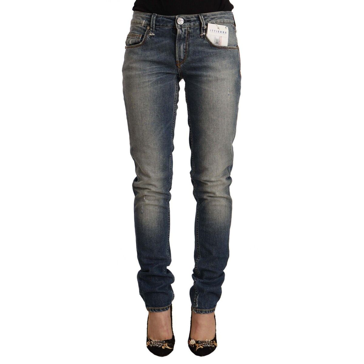 Acht Blue Washed Skinny Cotton Blend Jeans