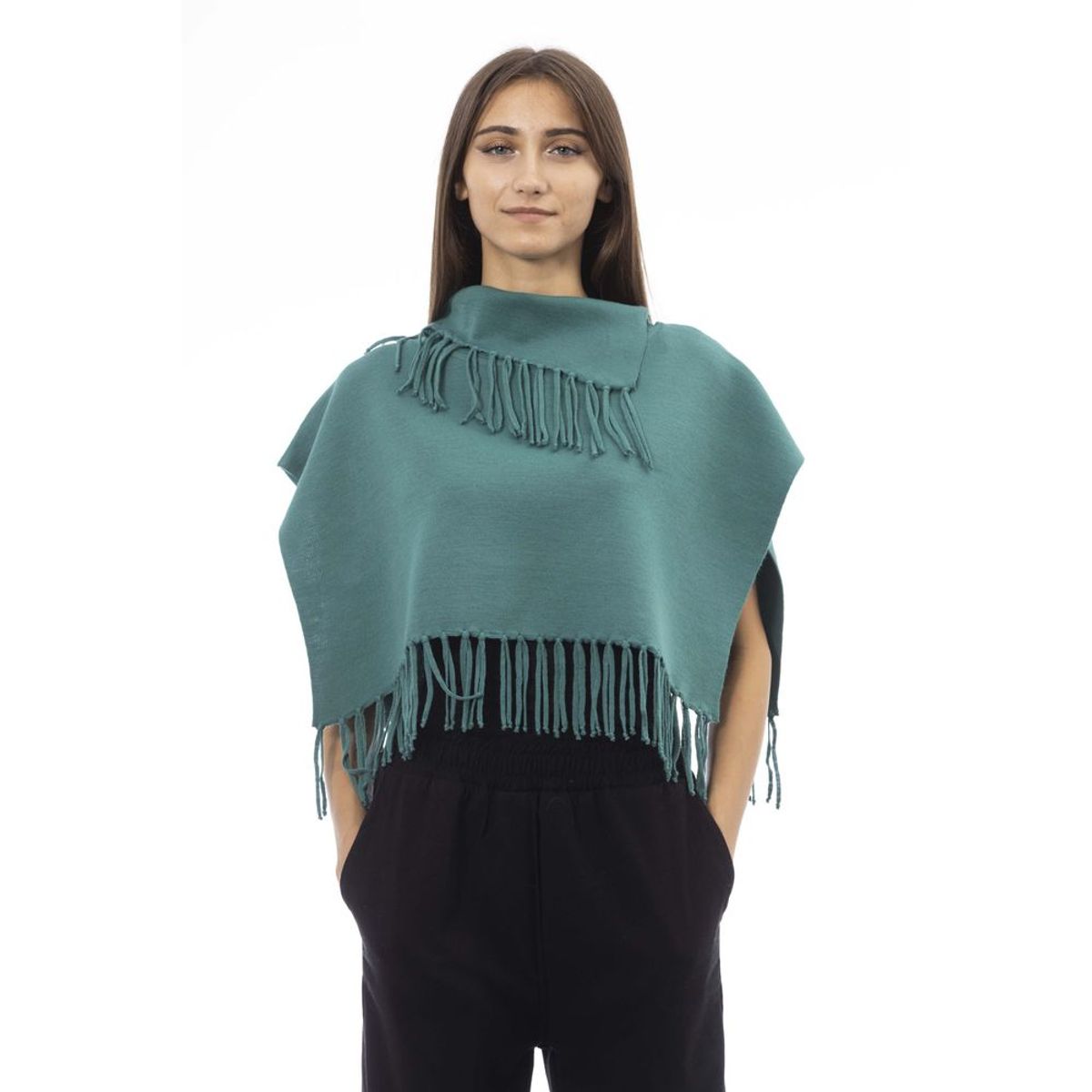 Alpha Studio Green Wool Poncho