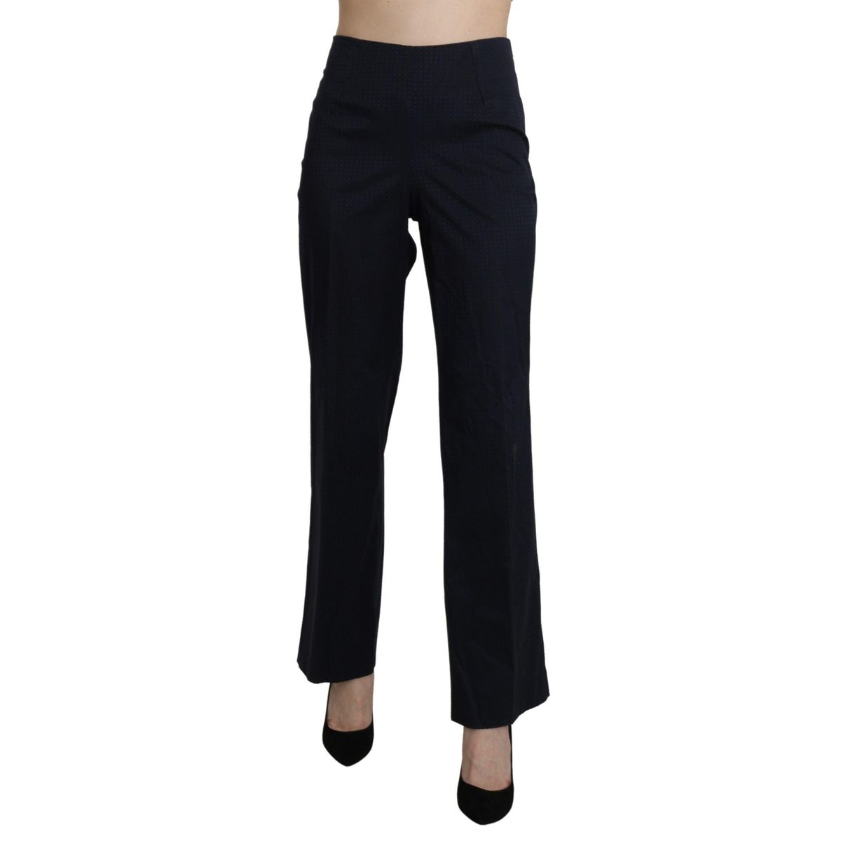 BENCIVENGA Navy Blue High Waist Straight Cotton Pants