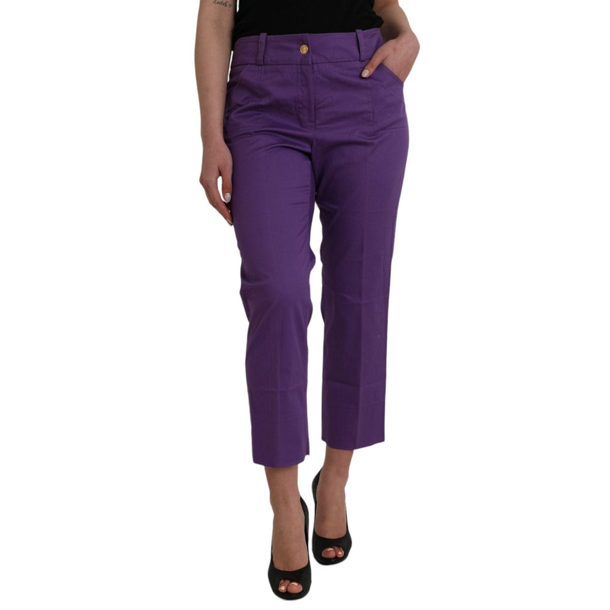 BENCIVENGA Purple Cotton MidWaist Straight Cropped Pants