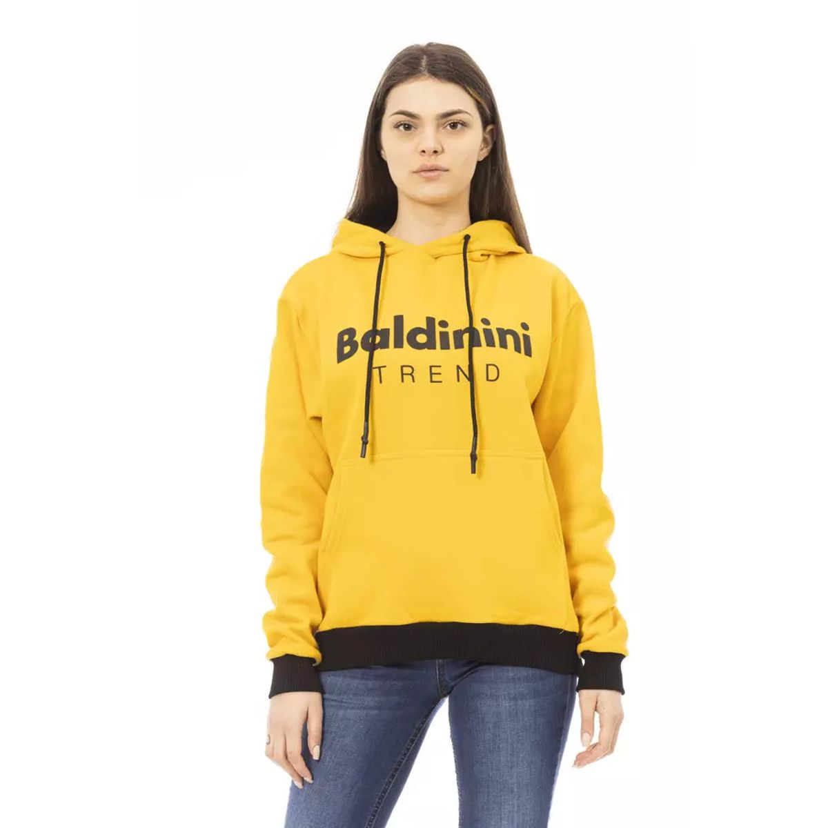 Baldinini Trend Chic Yellow Cotton Fleece Hoodie with Maxi Pocket