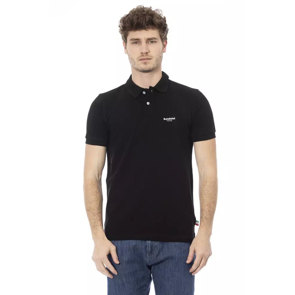 Baldinini Trend Elegant Black Cotton Polo with Front Embroidery