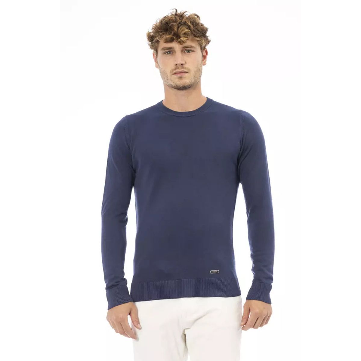 Baldinini Trend Elegant Blue Crew Neck Cashmere Blend Sweater