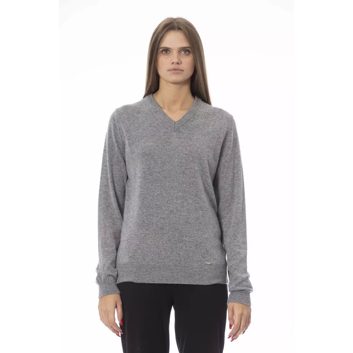 Baldinini Trend Elegant V-Neck Cable Knit Sweater