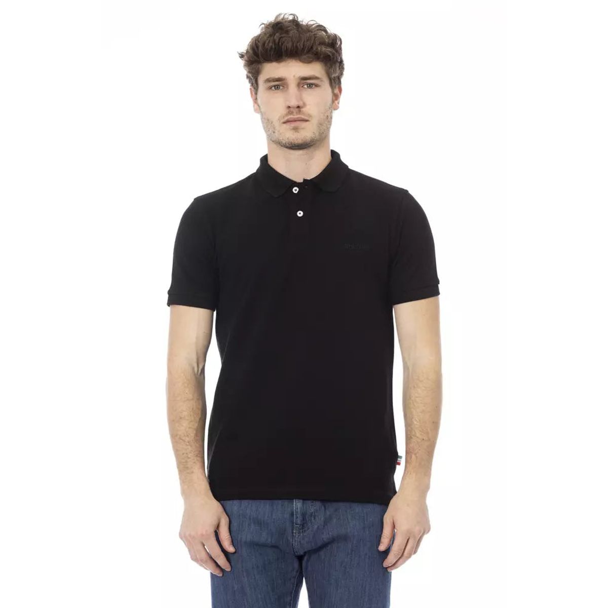 Baldinini Trend Sleek Black Cotton Polo with Chic Embroidery