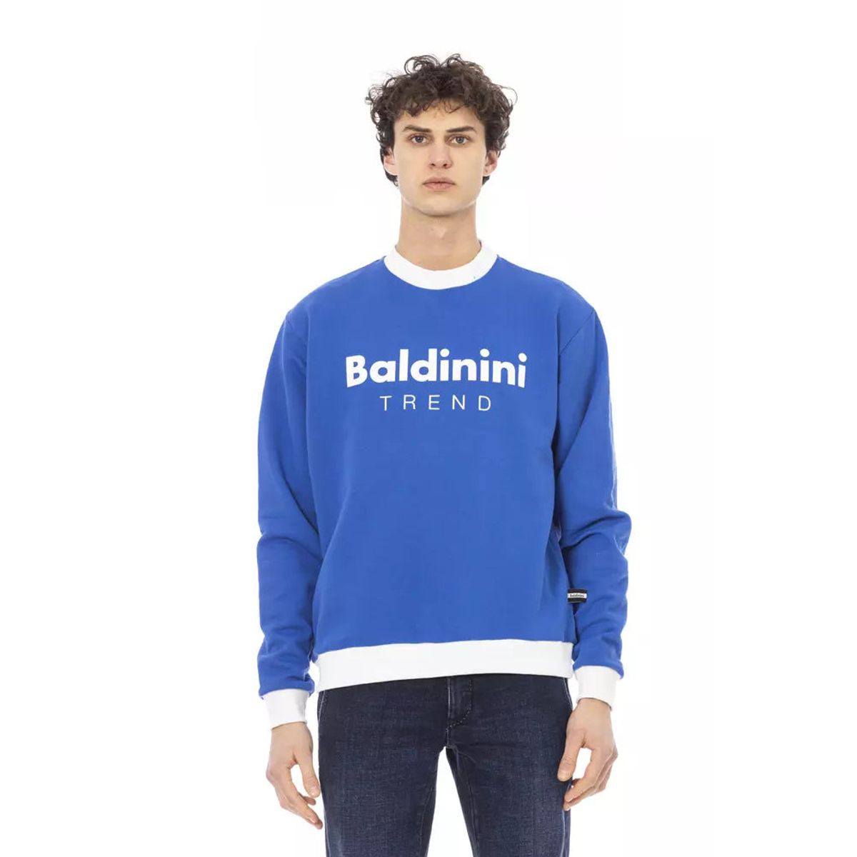 Baldinini Trend Sleek Blue Cotton Fleece Hoodie with Front Logo