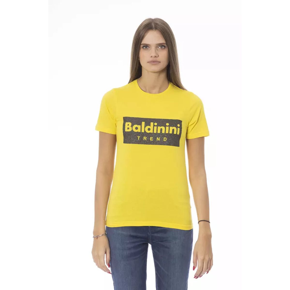 Baldinini Trend Sunshine Yellow Crew Neck Tee with Designer Print