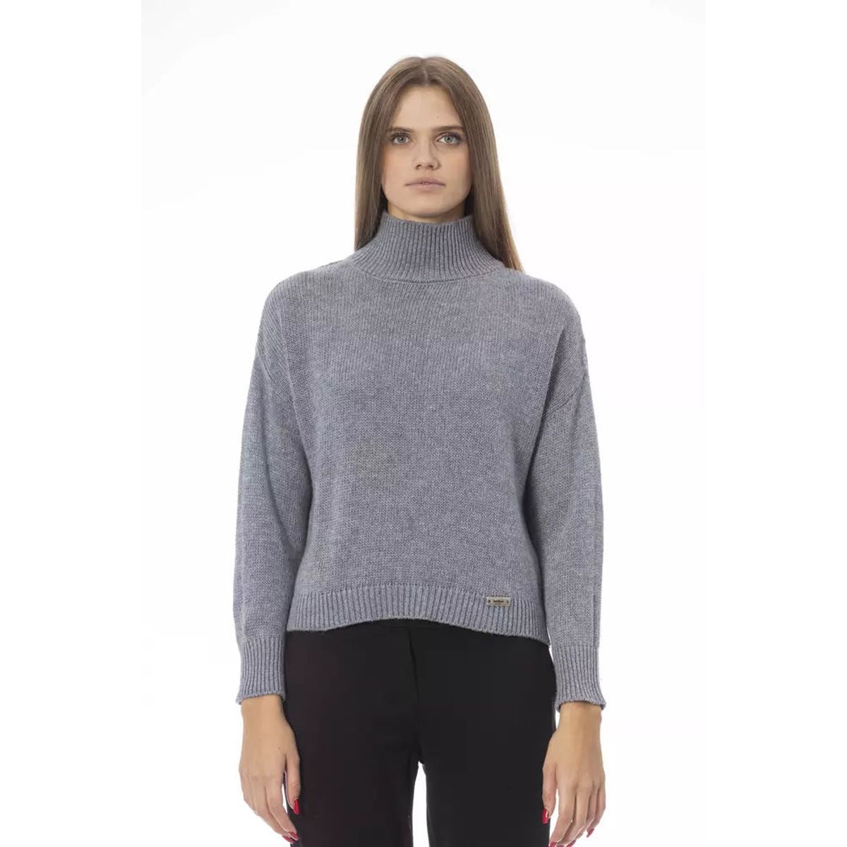 Baldinini Trend Volcanic Charm Gray Neck Sweater