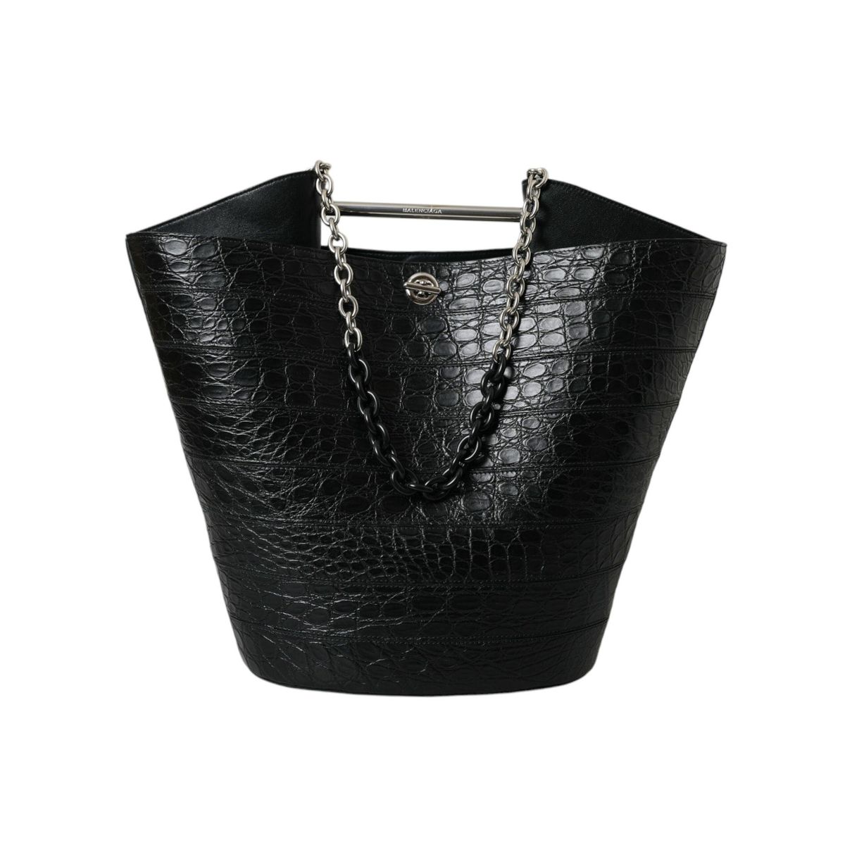 Balenciaga Elegant Black Crocodile Leather Maxi Bucket Bag