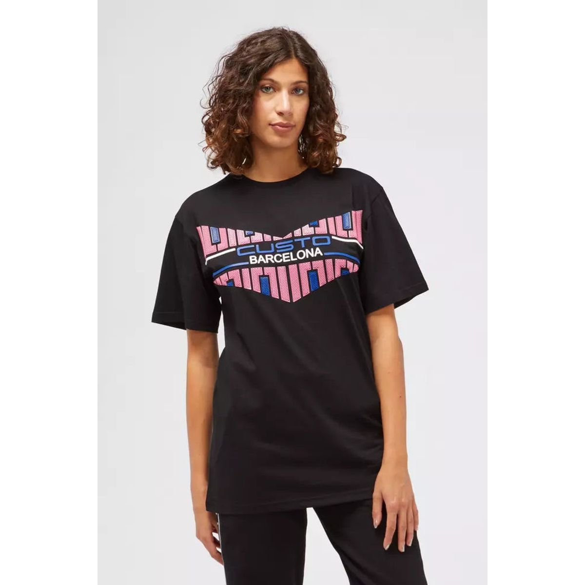 Custo Barcelona Chic Black Cotton Tee with Artistic Print