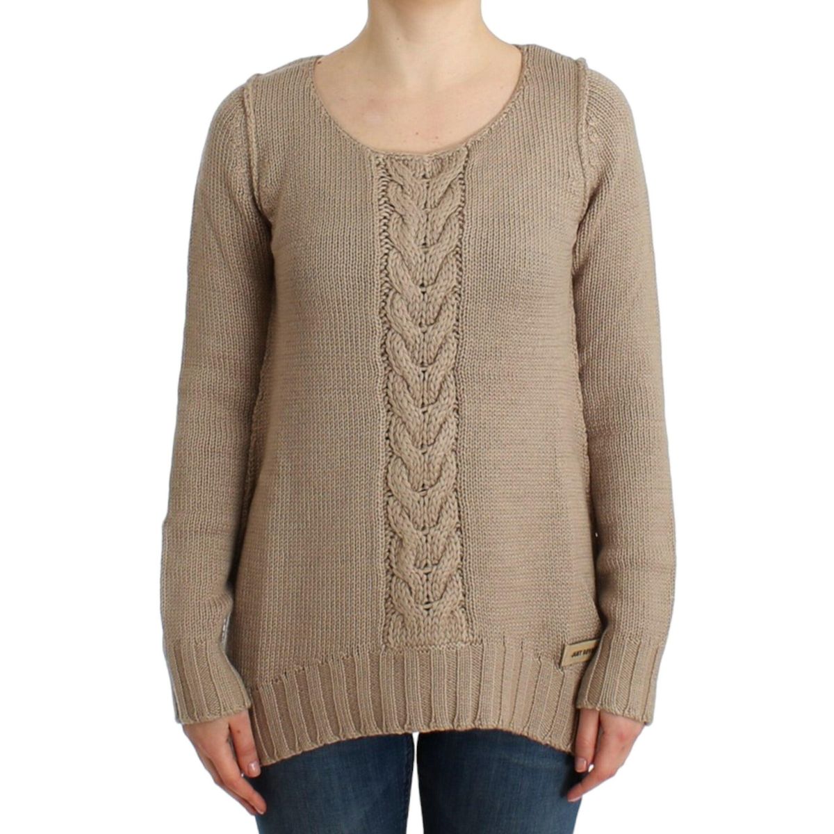 Cavalli Elegant Beige Knitted Crew Neck Sweater