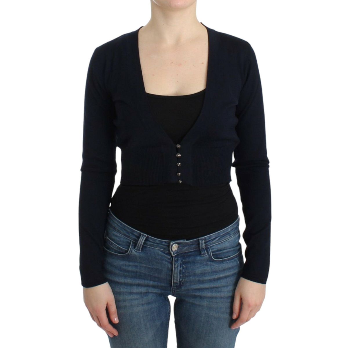 Cavalli Elegant Black Cropped Virgin Wool Cardigan