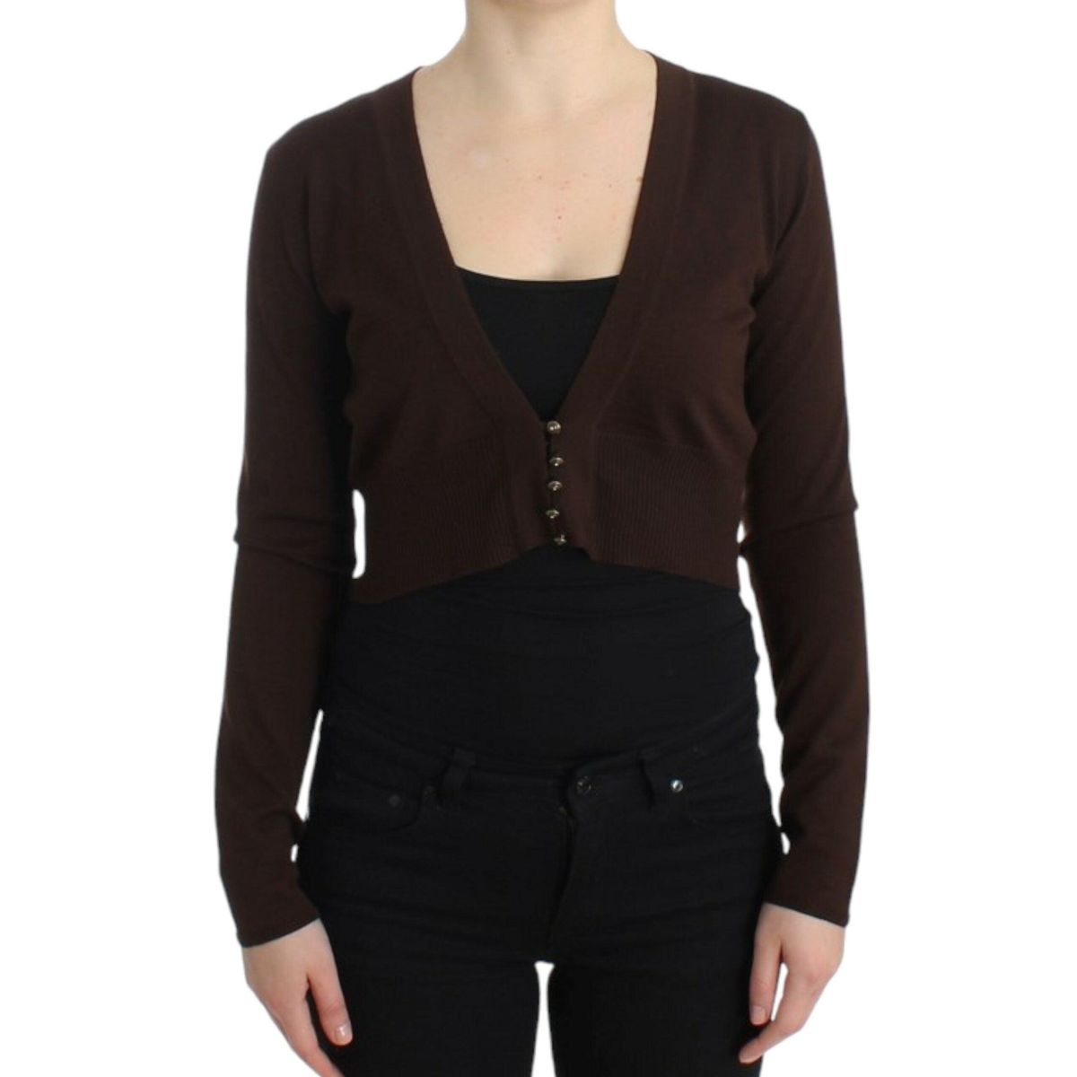 Cavalli Elegant Brown Virgin Wool Cropped Cardigan