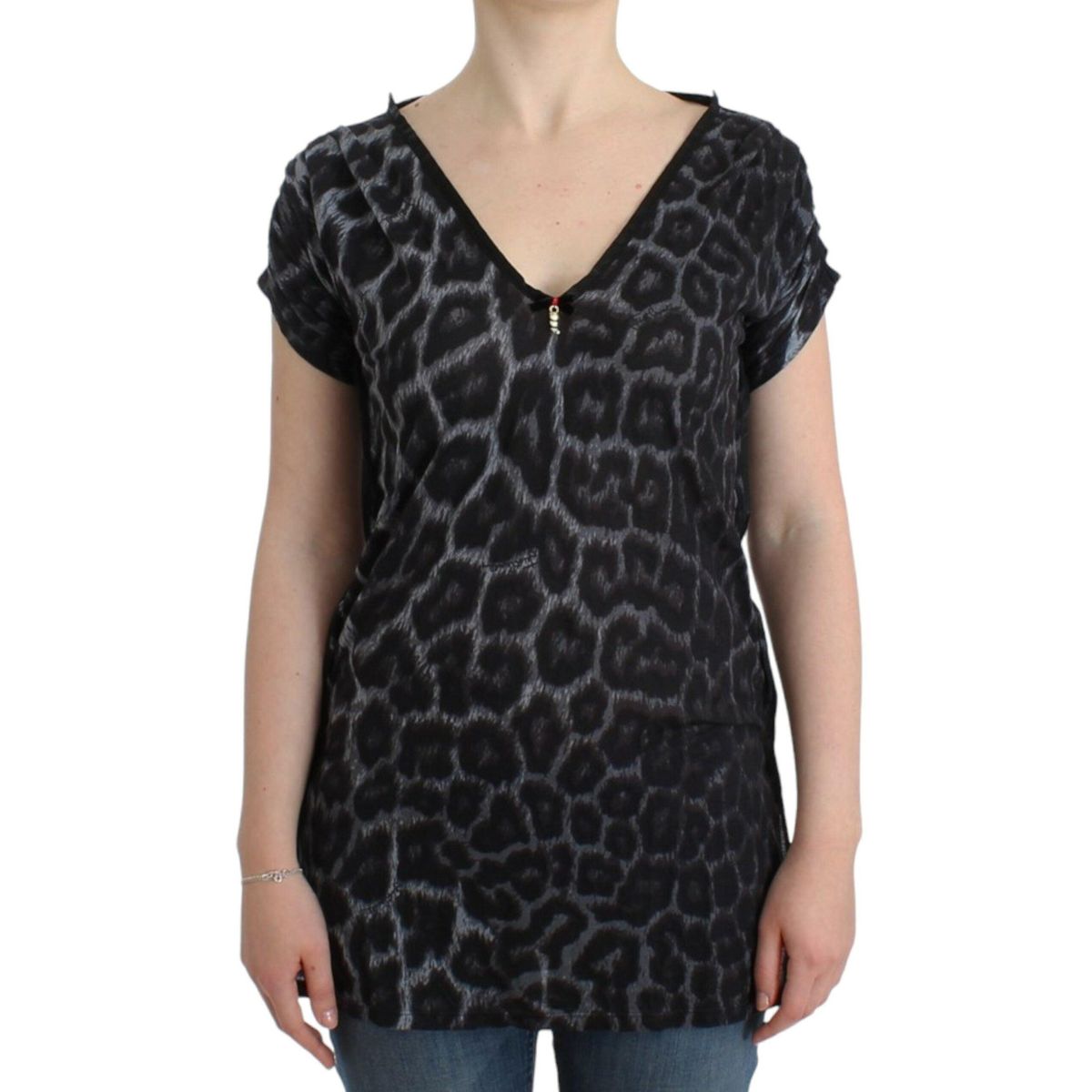 Cavalli Sultry Leopard V-Neck Modal Top